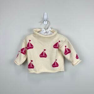 Claver Ivory Pink Sailboat Roll Neck Sweater 6 Months